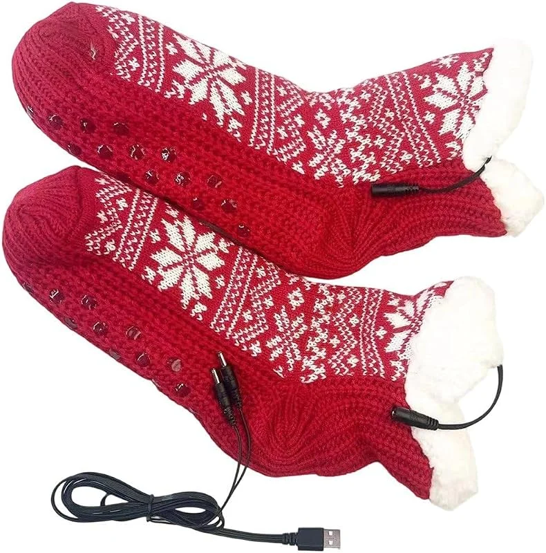 Beheizbare Socken, USB-elektrische Weihnachtsfußwärmer, Atmungsaktive Winter-thermosocken, Flauschige Fußsocken Für Zuhause, Weihnachten — Heizkleidung