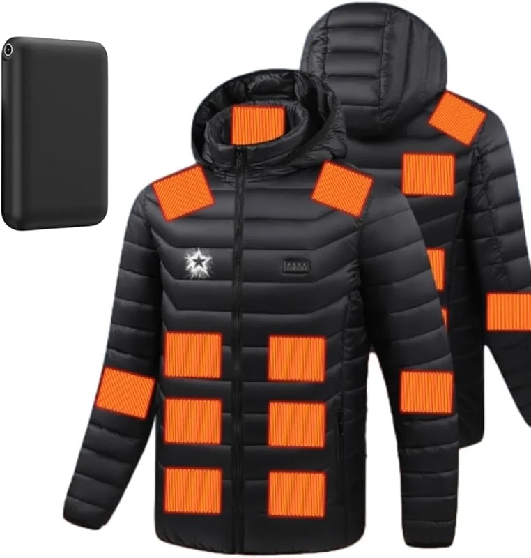 Battnot Beheizbare Jacke mit Powerbank Heizjacke Herren Damen Wärmeweste Wärmejacke mit Akku, Beheizte Winterjacke Kleidung Winter Wärme Jacke mit Heizung, 25 Heizzonen Pufferjacke Beheizte Jacke — Heizkleidung