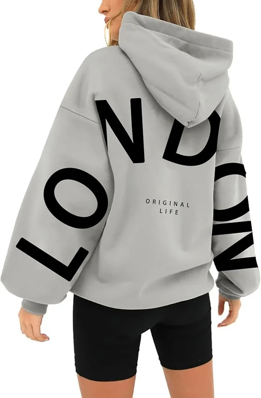 Damen Pullover Mit Kapuze Aufdruck Auf Der Rückseite Einfarbige Hooded Hoodie Y2K Vintage Sweatshirt Casual Langarmshirt Mit Taschen Warme Bequem Kapuzenpullover Große Größen Damen — Heizkleidung