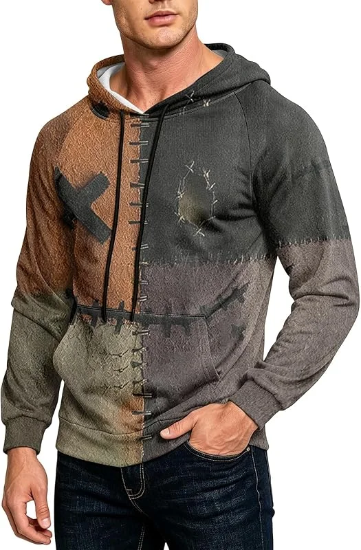 Generisch Herren Halloween Kapuzenpullover Geist Nähte Print Hoodie Kängurutasche Kordelzug Gruselig Langarm Sweatshirt Karneval. — Heizkleidung
