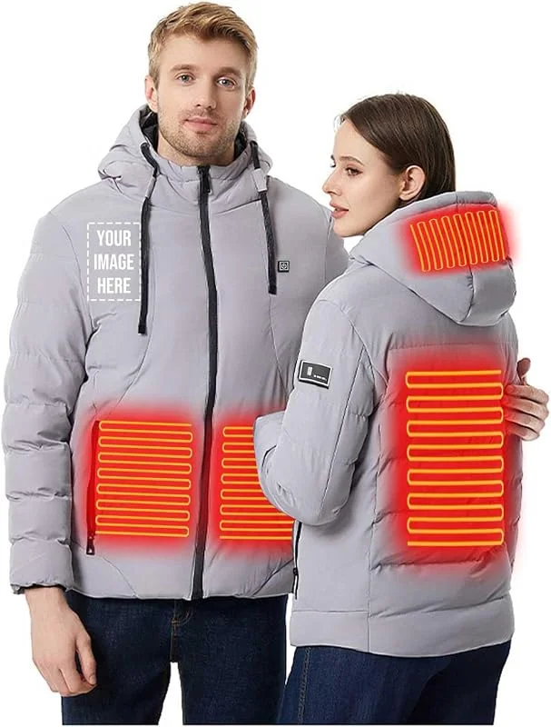 UHouse Personalisierte Beheizbare Jacke Damen Herren Winter Heizjacke mit 4 Heizzonen Elektrische Beheizte Winterjacke USB Beheizbar Steppjacke Selbst Gestalten Wärme Kapuzenjacke Bedrucken Lassen — Heizkleidung