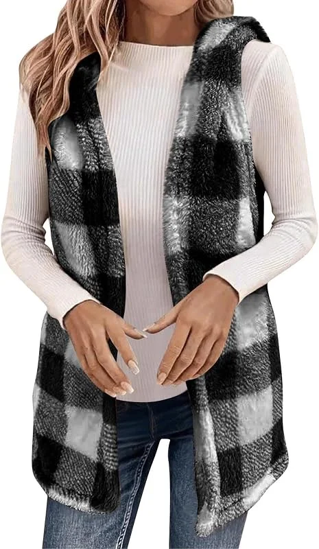 Generisch Teddywesten Damen Lang Mit Kapuze Teddy Weste Damen Gefüttert Ärmellos Westen Oversize Teddyjacke Warm Leicht Herbstjacke Flauschig Übergangsjacke Teddyfleece Damenweste Einfarbig — Heizkleidung