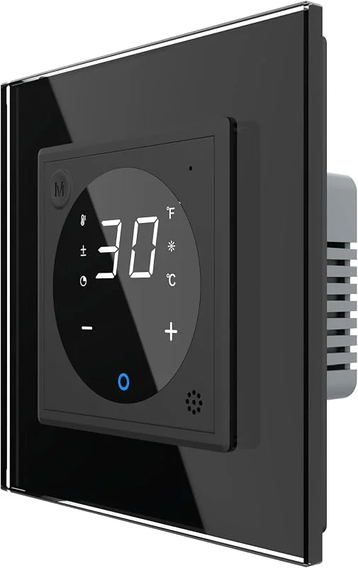 LIVOLO Raumthermostat Thermostat mit Glas Rahmen für Heizung Fußbodenheizung optional mit Bodenfühler Schwarz — Heizung Warmepumpe