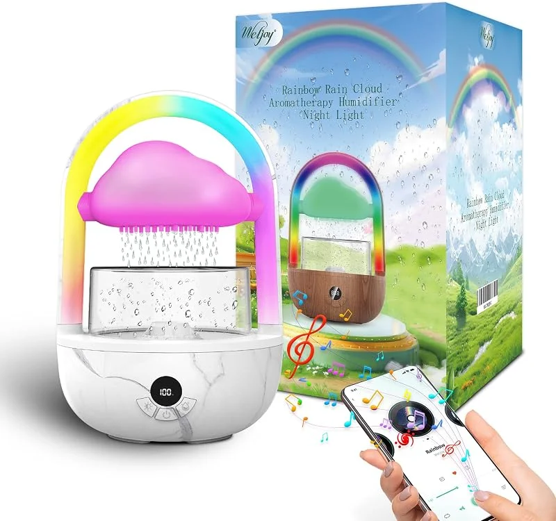 Regenwolken Luftbefeuchter Mit Regenbogenlicht, Weljoy Humidifier Mit Exklusive APP, Luftbefeuchter Schlafzimmer Mit Marmortextur & 7 Farben LED-Lichtern, Raumbefeuchter Für Schlafen, Entspannung