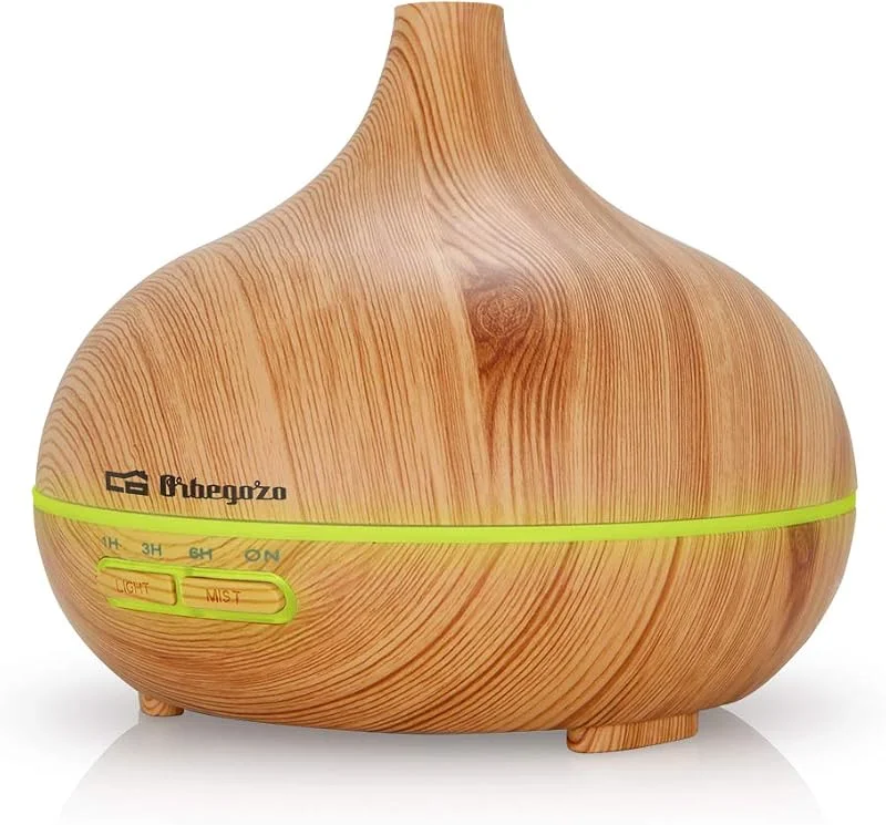 Orbegozo Hua 3500 Ultraschall-Luftbefeuchter, Aromatherapie, Diffusor für ätherische Öle, 300 ml, leise, Beleuchtung in 7 auswechselbaren Farben und Timer.