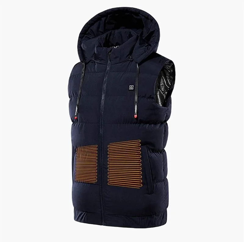 Beheizte Weste, USB Elektrische 9 Zonen Heizwesten Wärmer Pad Wandern Warme Outdoor Tuch Beheizte Camping Kapuzenweste Thermische wasserdichte Jacke, Blau, L(Blue, 7XL) — Heizkleidung