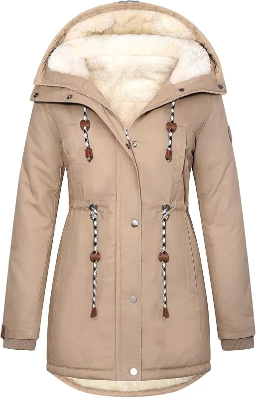TOMEEK Damen Winterjacke Winter Warm Wintermantel Damen Lang Winterparka mit Teddyfell Gefüttert Kapuzenmantel Mantel Parka Damen-Mäntel Jacke Fleecemantel Skijacke — Heizkleidung