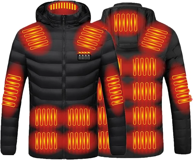 Battnot Beheizbare Jacke Herren Damen Heizjacke Beheizbare Jacke mit kapuze, Warme Pufferjacke, Beheizte Jacke Heizjacke Beheizte Weste Winterjacke für Outdoor Wandern Jagd Motorrad Camping — Heizkleidung