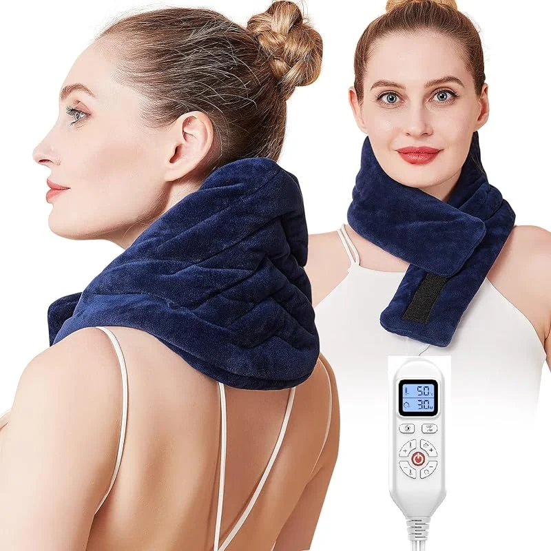 JOBYNA Heizkissen für Nacken, Nackenwärmer Elektrisch, 5s Schnelle Erwärmung 30-70℃ & 10-90 Minuten Einstellbar Physiotherapie Nackenheizkissen, Flanellmaterial Waschbar (19 * 74cm), Dunkelblau — Heizung Warmepumpe