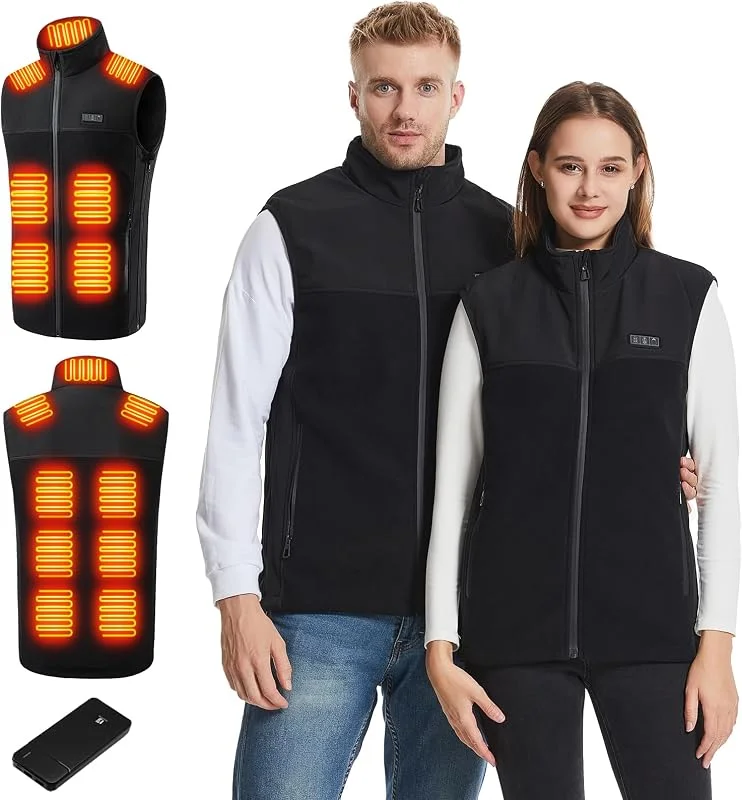 Beheizbare Weste Heizweste Fleece Beheizte Weste für Herren Damen mit 10000mAh Powerbank 13 Heizzonen 3 Temperaturregler, Elektrische Beheizbare Jacke Heizweste für Outdoor Skifahren Motorrad — Heizkleidung