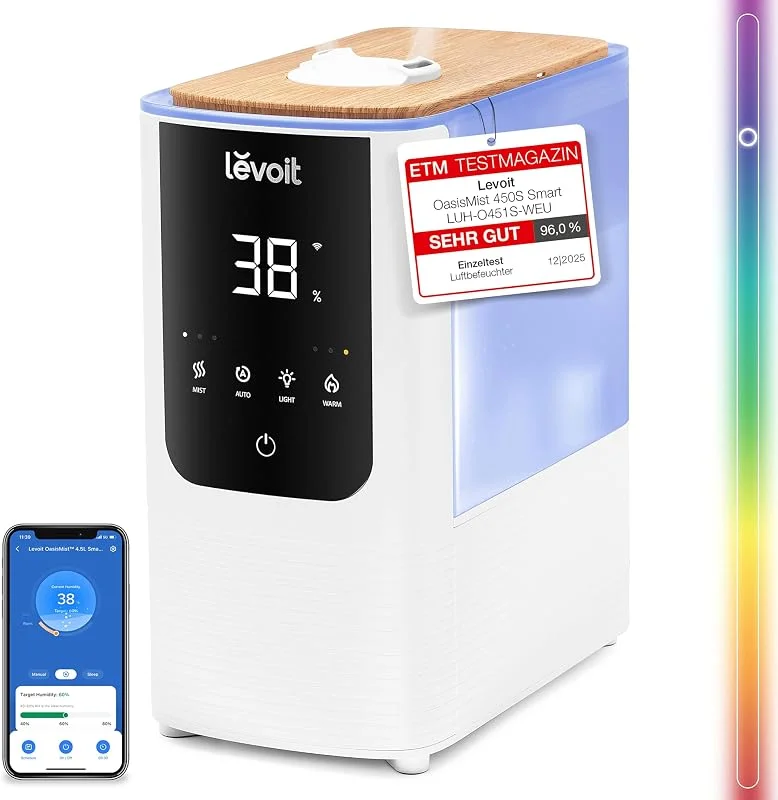 Levoit Smart Luftbefeuchter für große Räume, Warm&Kalter Nebel, Mondweiß