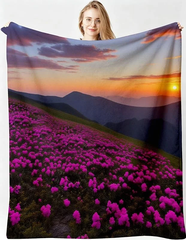 Kuscheldecke XXL 220x240 cm Blumenlandschaft für Sofa, Doppelbett-B30 — Heizung Warmepumpe