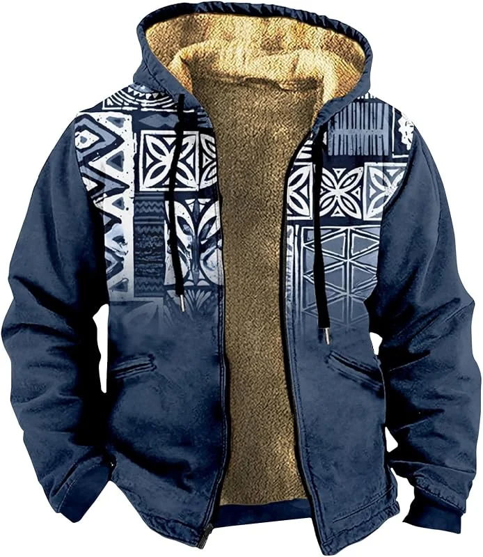 2025 Trend Sommer und Frühling Warm Gefütterter Jacke Herren Lässige Mode Schwergewicht Warme Kapuzenjacke Fleece Reißverschluss Dicke Winddichte Outdoorjacke — Heizkleidung