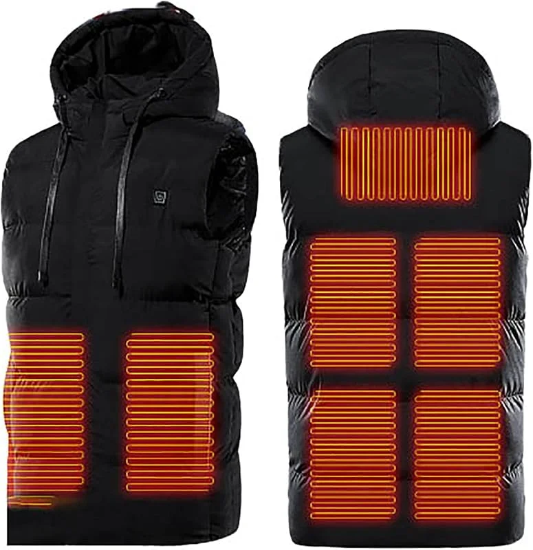 Battnot Beheizbare Weste, Beheizte Weste Damen mit 7 Heizzonen, Beheizbare Jacke Heizweste Wärmeweste Beheizbare Winterjacke mit Kapuze Steppweste für Outdoor Motorrad Camping (Ohne Powerbank) — Heizkleidung
