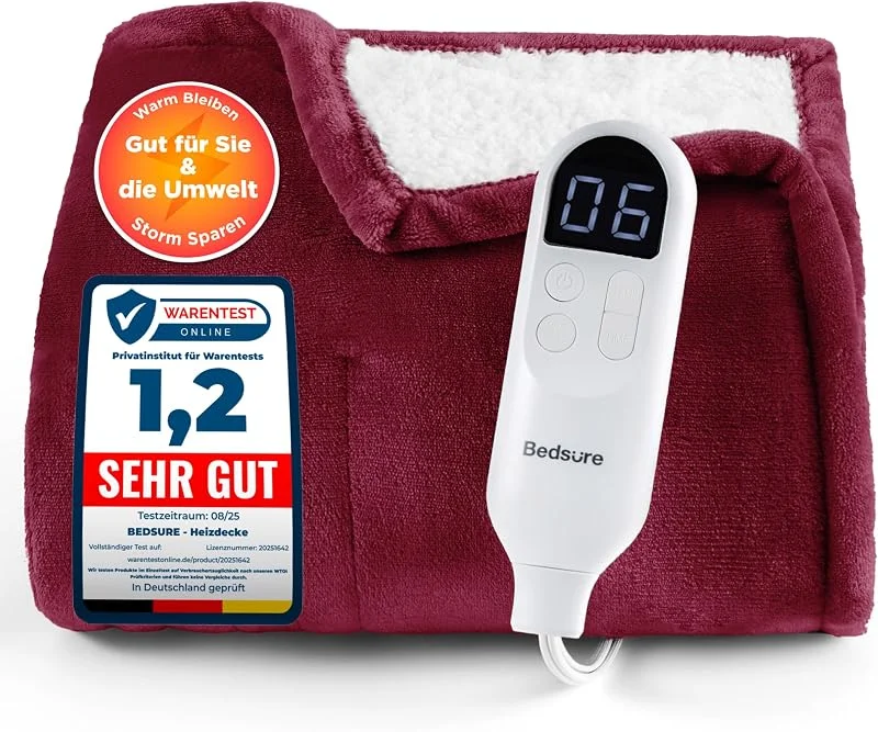 BEDSURE Heizdecke Wärmedecke Elektrische Kuscheldecke - 130x180cm, Rot — Heizung Warmepumpe