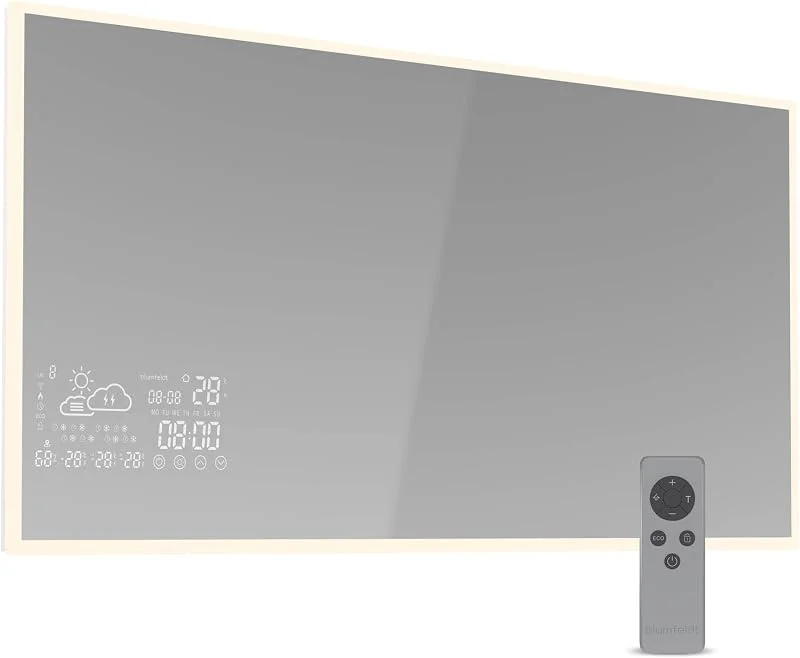 Blumfeldt Infrarotheizung 600W – Wandmontage, Smart Mirror mit LED-Anzeige, IP44, App-Steuerung, Überhitzungsschutz, für Bad & Feuchträume, 12-15 m², Infrarot Wandheizung — Heizung Warmepumpe