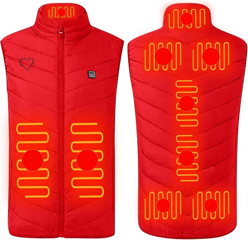 Beheizbare Weste Herren mit 9 Heizbereiche 1 Heizstufen Heizweste schnelles Aufheizen Ideal für Winterradfahren Camping Weihnachten und Halloween Beheizte Übergangsjacke Warme Winterjacke USB — Heizkleidung