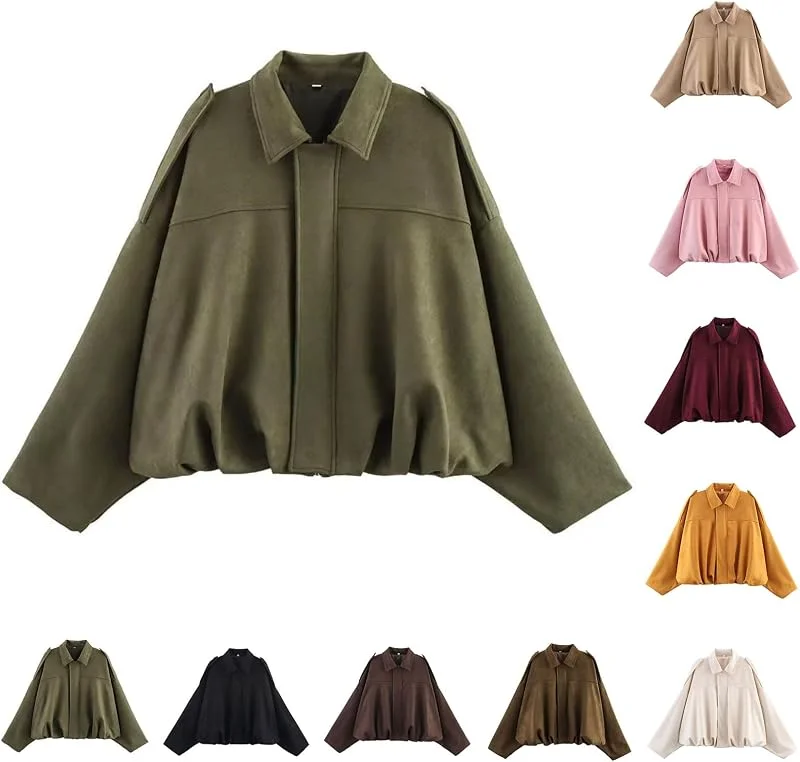 Generisch Wildlederjacke Damen Kurz, Casual Übergangsjacke Klassisches Bomberjacke Blouson Jacke Kunstlederjacke Kurze Motorradjacke Pilotenjacke Mode Herbstjacke Fleecejacke Vintage Bikerjacke — Heizkleidung