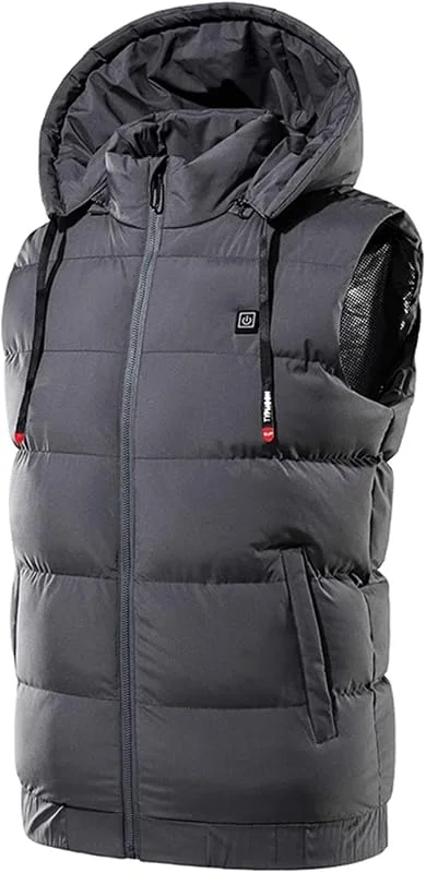 Beheizbare Weste for Herren mit USB-Ladefunktion, beheizbare Weste, Winterjacke, for Outdoor, Camping, Wandern, Angeln (Color : GRAU, Size : L) — Heizkleidung