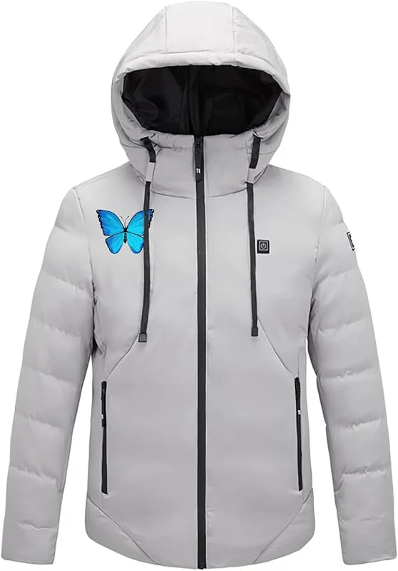 KQIVAM Beheizbare Jacke Herren Warme Dicke mit Kapuze, Unisex 4 Zonen und 3 Temperaturstufen, Winterjacke mit Drucken USB Elektrische, Beheizte Bequem Jacke Mit Taschen, Skijacke Mit Wärmefunktion — Heizkleidung