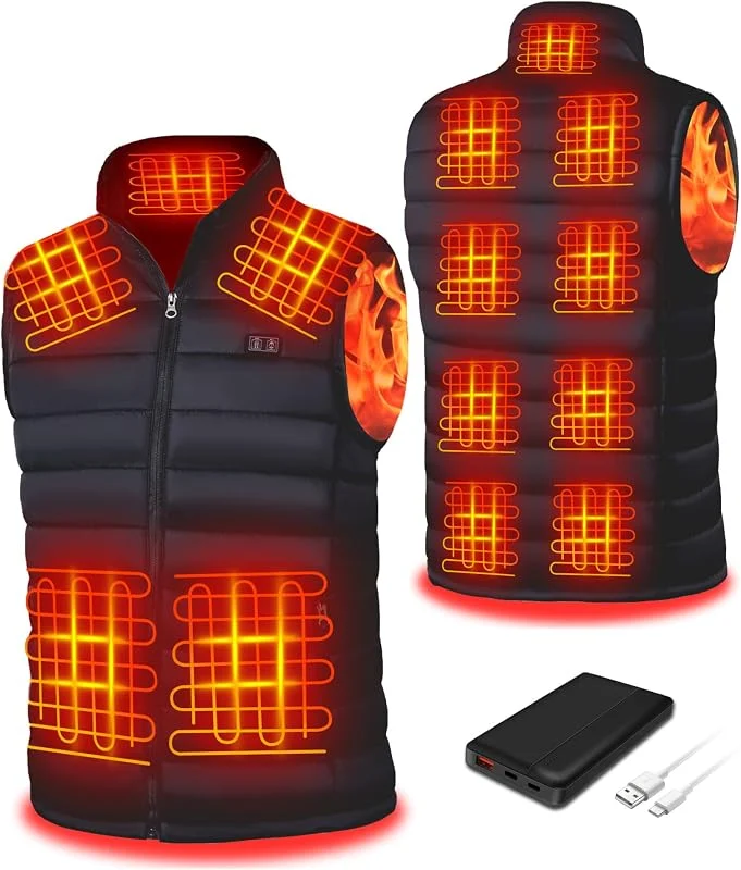 Seenew Beheizbare Weste, Beheizbare Weste Herren Mit 10000mAh Akku, Heizweste Mit 13 Heizzone, 3 Einstellbar Temperatur, Wärmeweste Winter Regenjacke Kleidung Mit Akku(L) — Heizkleidung