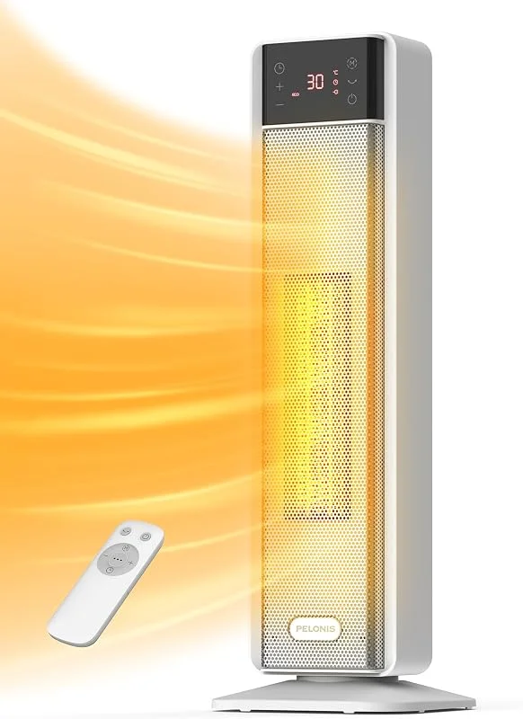 PELONIS Elektrischer Heizlüfter Energiesparend 2000W, Leise Keramik Heizlüfter mit Fernbedienung & Thermostat, 75° Oszillation & 24 Std. Timer, Elektroheizung Heater 58CM für Schlafzimmer — Heizung Warmepumpe