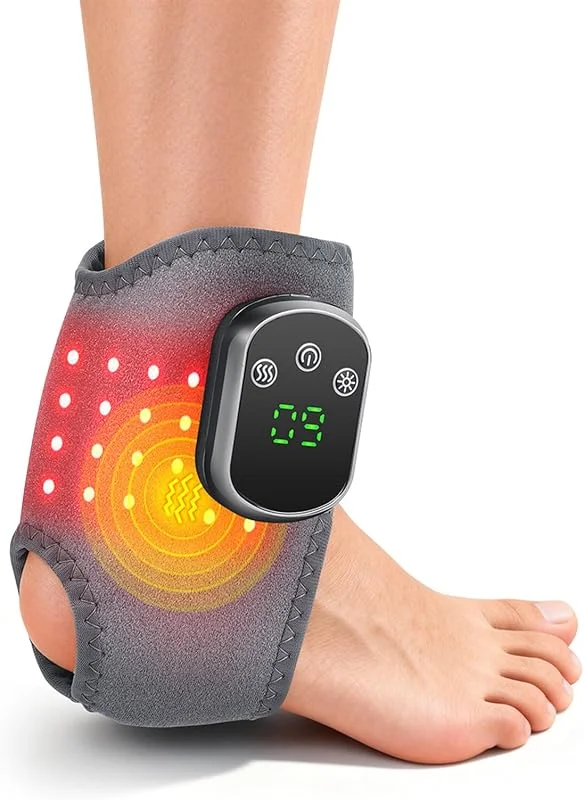 3-in-1 Fußmassagegerät mit Rotlicht, Wärme & Vibration, Kabelloses Fußmassagegerät für Durchblutung & Neuropathie, 3 Vibrationsmodi & 5 Heizstufen, Tragbares Fussmassager für Zuhause & Reise (Grau) — Heizung Warmepumpe