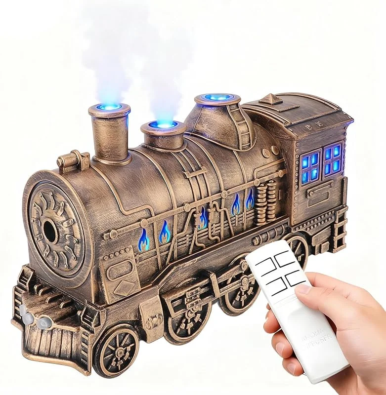 Zug Luftbefeuchter, Dampfzug Zug Diffusor, 300ml Diffuser für Ätherische Öle, Kühlem Nebel Luftbefeuchter mit Nachtlicht, 2, 8-Stunden-Timer für Schlafzimmer Büro (A (mit Fernbedienung))