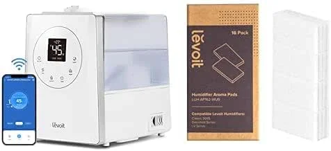 Levoit Luftbefeuchter Smart 6L Top-Fill Warmer, Kalter Nebel mit Alexa, APP Steuerung + Levoit LUH-AP162-WEU Aroma-Pads, Nylon für Luftbefeuchter Classic 300S, OasisMist 450S & LV 600S