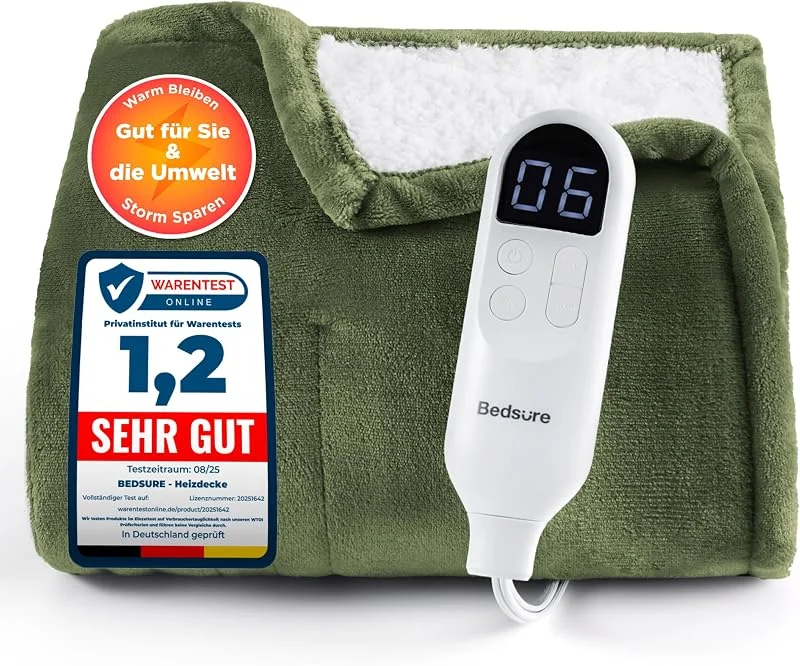 BEDSURE Heizdecke Wärmedecke Elektrische Kuscheldecke - 200x180cm, Grün — Heizung Warmepumpe