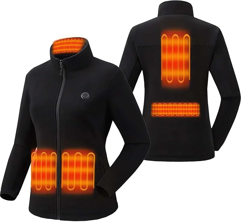 Beheizbare Fleece Jacke Damen, Beheizte Fleecejacke mit 3 Einstellbaren Temperaturen 5 Heizzone, Heizjacke Damen für Herbst, Winter, Outdoor Ski, Wandern, Freizeit — Heizkleidung