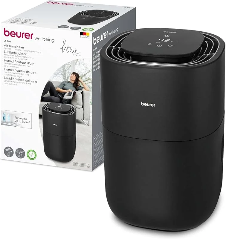 Beurer LB 200 Luftbefeuchter mit energieeffizienter Kaltverdunstungstechnologie, hygienische konstante Befeuchtung der Luft, mit Filtertrocknungsfunktion, 3 Befeuchtungsstufen, für Räume bis ca. 30m²