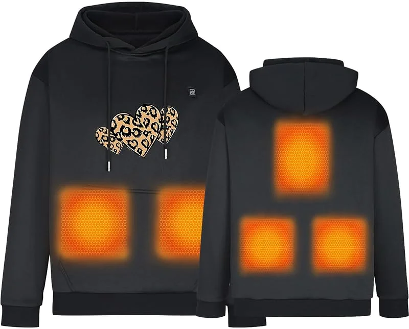 Beheizbarer Hoodie Damen Herren Elektrische Beheizte Kapuzenpulli mit 5 Heizzonen Outdoor Heizjacke Wärmende Sweatshirt, Beheizbare Langärmeliges Thermo Oberhemd für Joggen, Skifahren, Radfahren — Heizkleidung