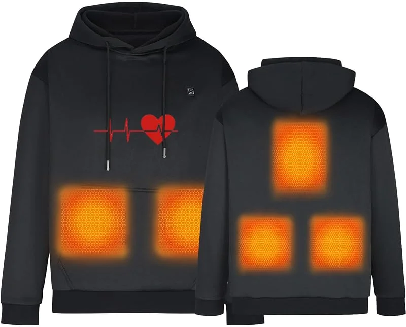 Ybing Beheizte Hoodie Damen und Herren Elektrisch Beheizbare Kapuzenpullover Modische Heheizte Sweatshirt mit Kapuze Locker Kapuzenpulli Warme Hoody Oberteile Autumn Winter Langarmshirt mit Tasche — Heizkleidung