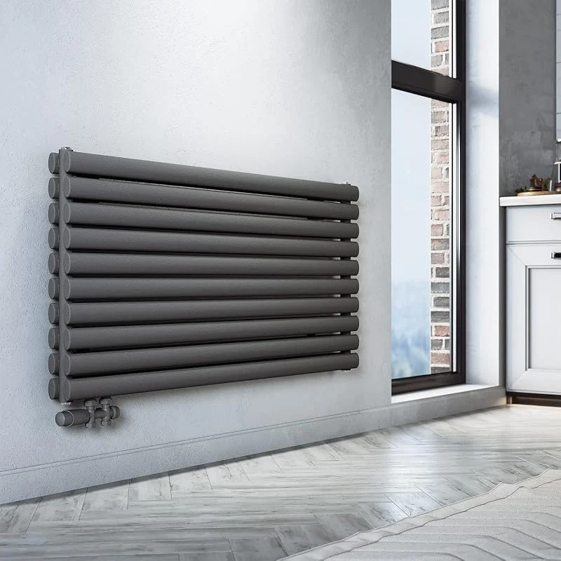 SONNI Design Heizkörper mit Multiblock 593x1200mm Anthrazit Doppellagig Horizontal Paneelheizkörper Seitenanschluss Badheizkörper — Heizung Warmepumpe