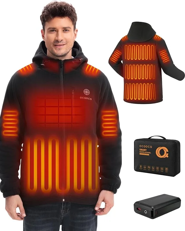 Beheizbare Jacke Herren Fleece mit 16000mAh Akku, Heizjacke Herren — Heizkleidung
