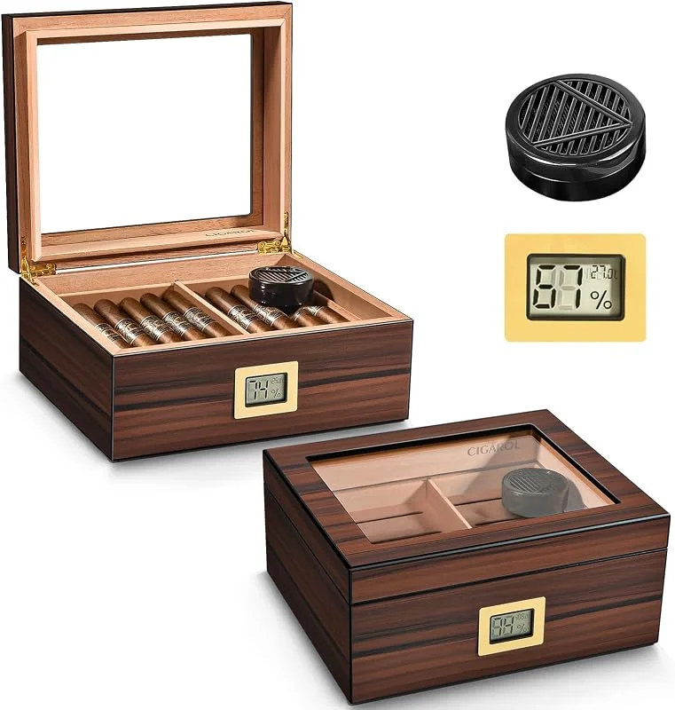 Humidor Zigarren, Handgefertigter Humidor mit Hygrometer und Luftbefeuchter für bis zu 20-25 Zigarren, Tolle Geschenke für Männer