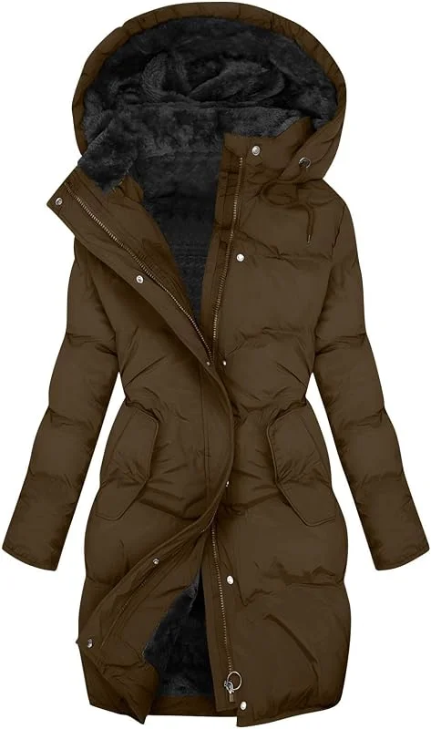 Winterjacke Damen Lang Daunenjacke Gefüttert Wintermantel Warm Steppjacke mit Kapuze Daunen Winterparka Einfarbig Puffer Jacke Wasserdicht Winddicht Damenmantel Outdoor Daunenmantel Zipper Pufferjacke — Heizkleidung