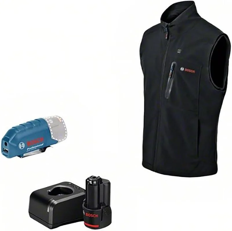 Bosch Professional Beheizbare Weste GHV 12+18V XA (inkl. USB-Ladeadapter GAA 12V-21 + GBA 12V 2.0Ah Akku + Ladegerät GAL 12V-20, im Karton) — Heizkleidung