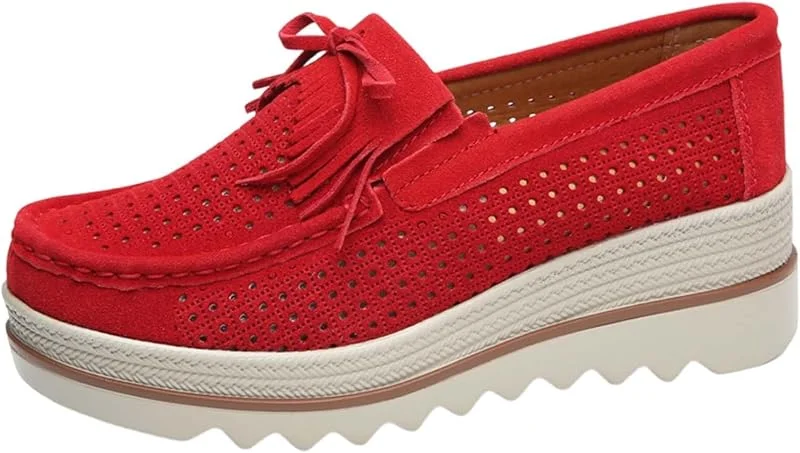 Atmungsaktive Slip-On-Schuhe Aus Mesh Für Damen - Plateau Schuhe Damen Atmungsaktive Damenschuhe Einfarbiger Freizeitschuhe Mit Schleife Sommerschuhe Mit Höhenvergrößerung Sandalen Loafer — Heizkleidung