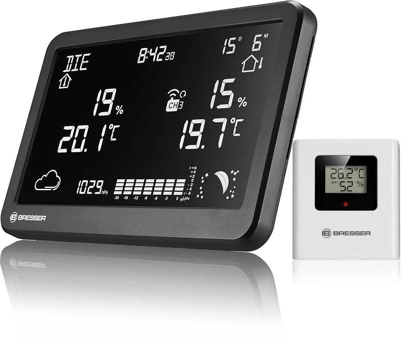 Bresser MeteoTemp TBH Wetterstation Funk mit Außensensor, Luftdruck — Luftbefeuchter