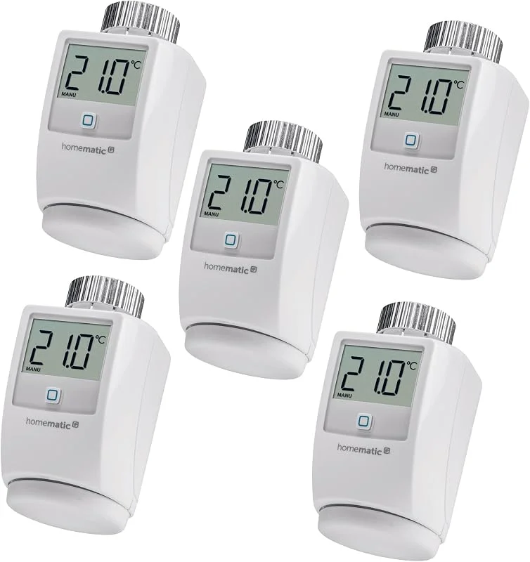 Homematic IP Smart Home Heizkörperthermostat 5er-Set, digitaler Thermostat Heizung, Heizungsthermostat, Steuerung per App, Alexa & Google Assistant, einfache Installation, Energie sparen, 140280A0 — Heizung Warmepumpe