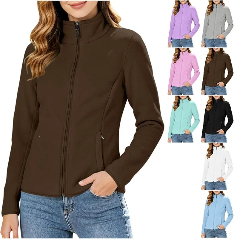 Fleecejacke Damen Polarfleece Reißverschluss Stehkragen Langarm Taschen — Heizkleidung