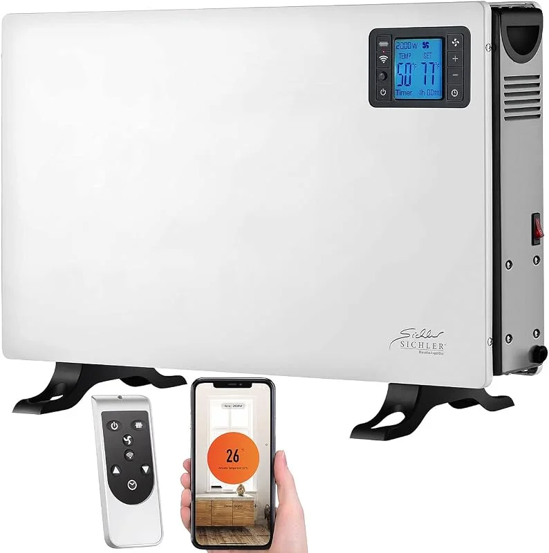 Sichler Haushaltsgeräte Elektrischer Heizkörper: WLAN-Konvektor-Heizung, 2.000 W, App, Sprachsteuerung, Fernbedienung (Elektrische Heizung, Elektro, Heiz) — Heizung Warmepumpe
