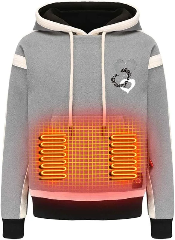 Beheizbare Hoodie Damen Beheizbare Pullover Herren mit 9 Heizzonen Langarm Baumwolle Beheizte Kapuzenpullover USB Elektrisch Beheizbare Sweatershirt mit Kapuze Erwachsene Bluse Tops mit Heizung — Heizkleidung