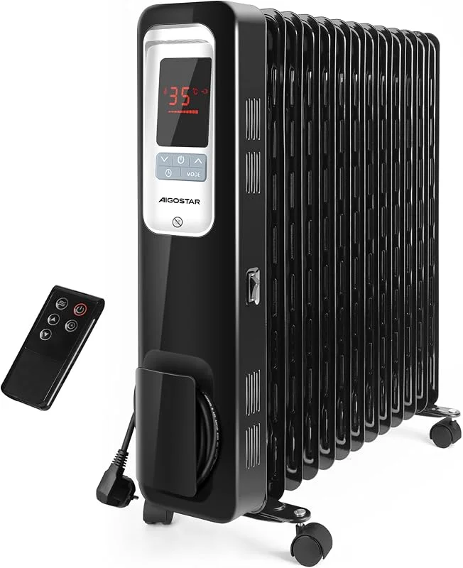 Aigostar Ölradiator 2500W, 13 Rippen, Fernbedienung, LED-Display, ECO-Modus — Heizung Warmepumpe