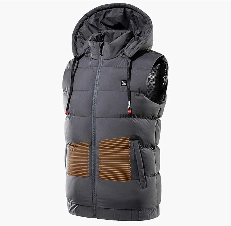 USB Elektrische 9 Zonen Heizwesten Wärmer Pad Wandern Warme Outdoor Tuch Beheizte Camping Kapuzenweste Thermische wasserdichte Jacke, Blau, L, Beheizte Westen(Gray, XL) — Heizkleidung