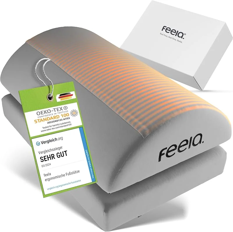 feela.® Ergonomische Fußstütze Schreibtisch [VERGLEICHSSIEGER] mit Wärmekissen – Höhenverstellbarer Fußhocker, Premium-Schaumkern & rutschfest. Ideales Homeoffice Büro Zubehör (Silber) — Heizung Warmepumpe