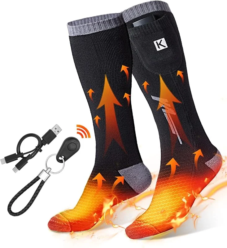 KEMIMOTO Beheizbare Socken mit Fernbedienung, 2600mAh*2 Beheizte Socken, Wiederaufladbaren Batterien Socken, Winter-Baumwollsocken Fußwärmer für Skifahren, Jagen — Heizkleidung