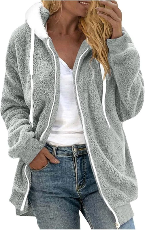 HOOUDO Damen Sweatjacke Hoodie Sweatshirt Pullover Zipper Jacke Fuzzy-Fleecejacken Für Damen, 2025, Kunststrickjacke, Zottelig, Warme Winteroberbekleidung Walkjacke Wolle Herbst Jacken Skijacke — Heizkleidung